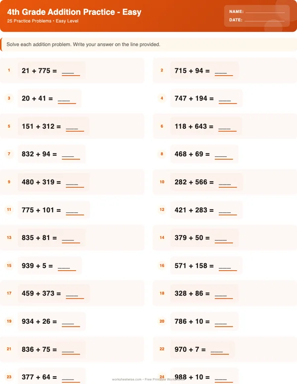 4th Grade Addition Worksheets - Halloween Theme (Easy)