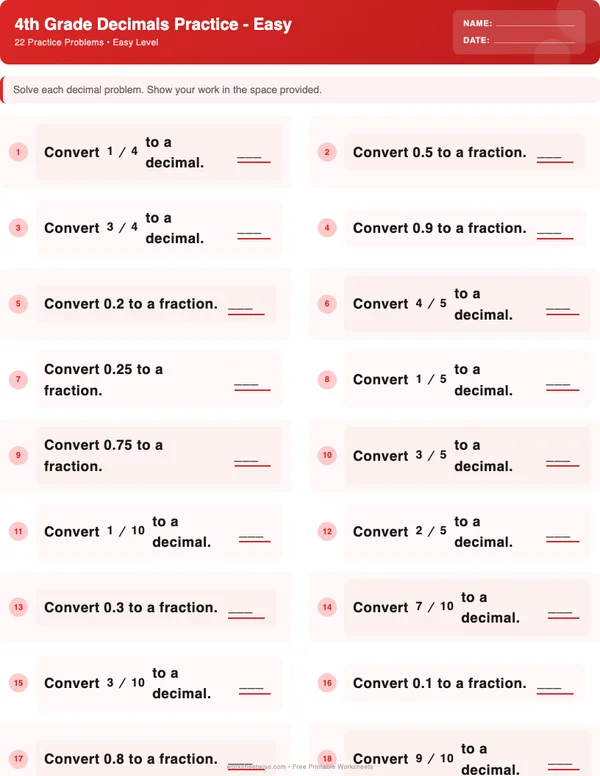 4th Grade Decimals Worksheets - Christmas Theme (Easy)