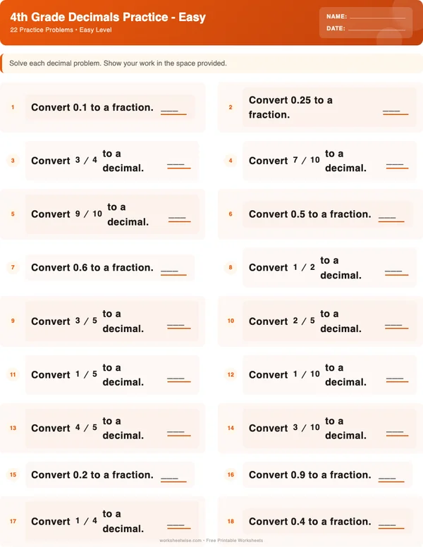 4th Grade Decimals Worksheets - Halloween Theme (Easy)