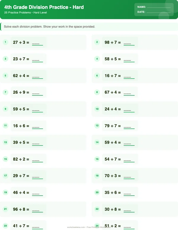 4th Grade Division Worksheets - Dinosaur Theme (Hard)