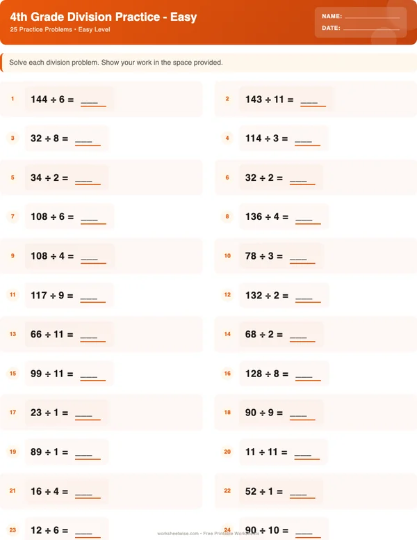 4th Grade Division Worksheets - Halloween Theme (Easy)
