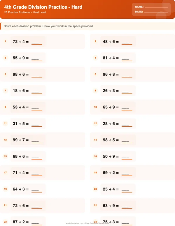 4th Grade Division Worksheets - Halloween Theme (Hard)