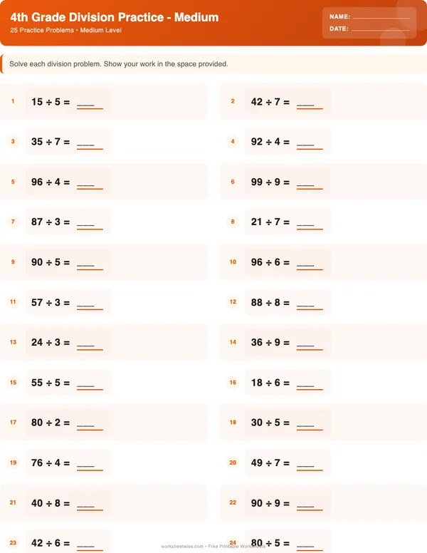 4th Grade Division Worksheets - Halloween Theme (Medium)