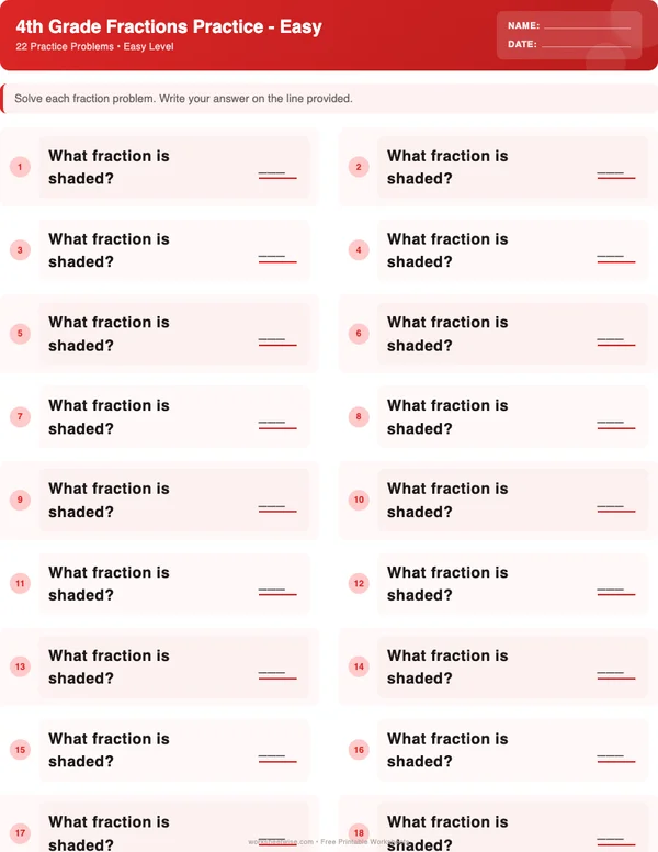 4th Grade Fractions Worksheets - Christmas Theme (Easy)