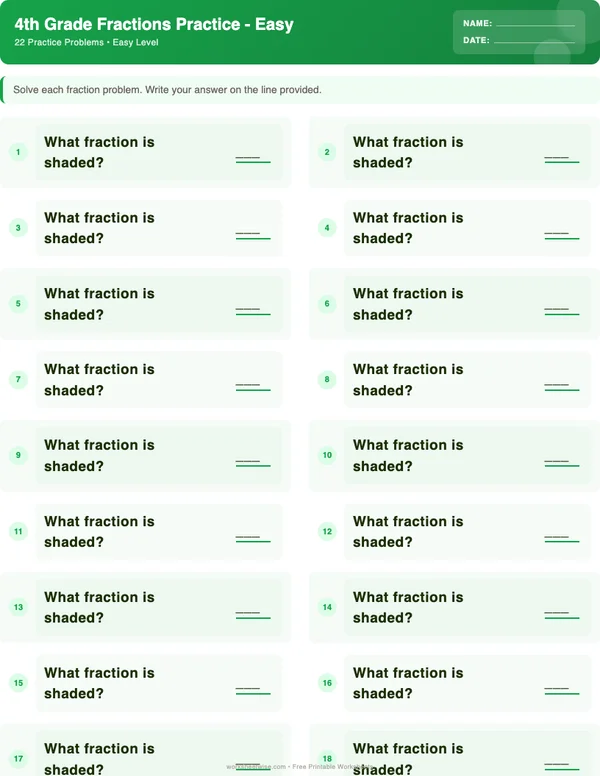 4th Grade Fractions Worksheets - Dinosaur Theme (Easy)