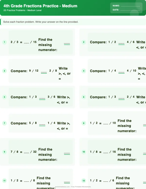 4th Grade Fractions Worksheets - Dinosaur Theme (Medium)
