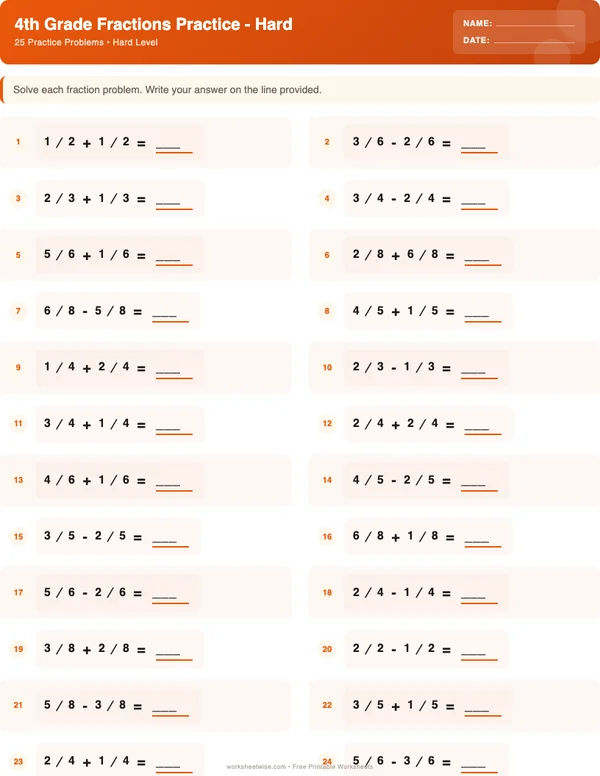 4th Grade Fractions Worksheets - Halloween Theme (Hard)