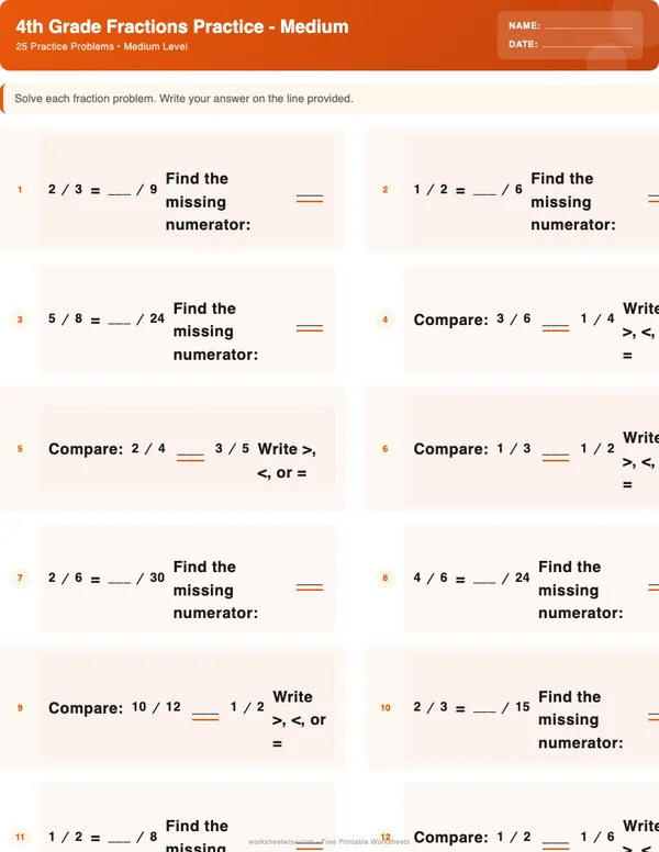 4th Grade Fractions Worksheets - Halloween Theme (Medium)