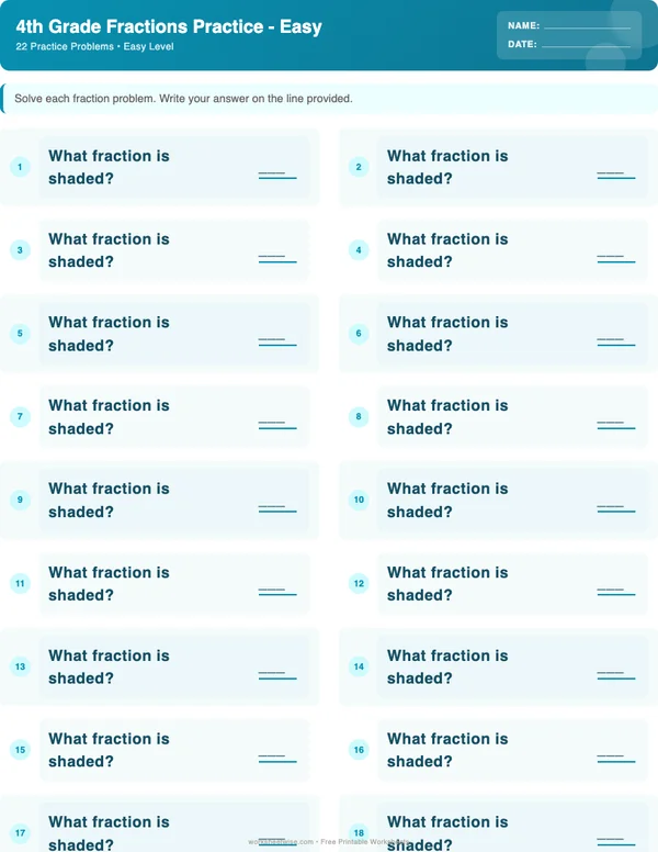 4th Grade Fractions Worksheets - Ocean Theme (Easy)