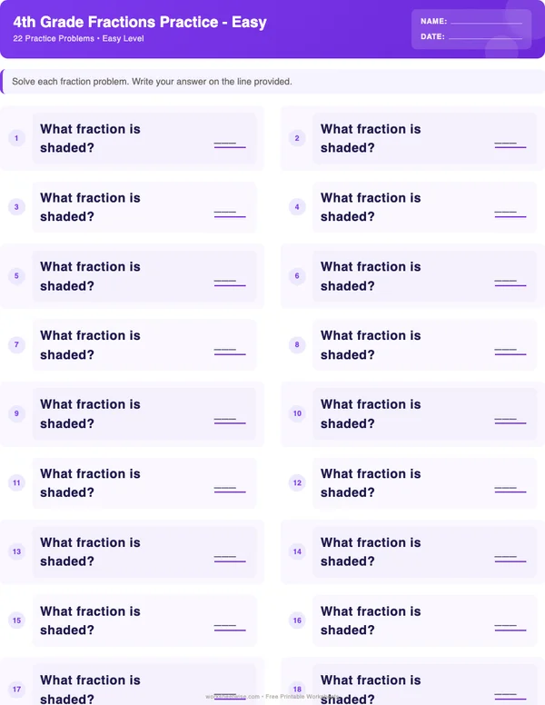 4th Grade Fractions Worksheets - Space Theme (Easy)