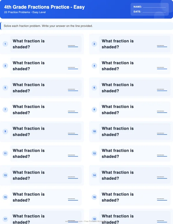 4th Grade Fractions Worksheets - Standard Theme (Easy)