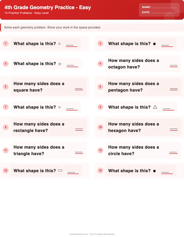 4th Grade Geometry Worksheets - Christmas Theme (Easy)