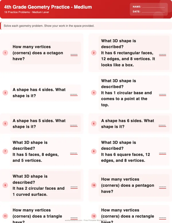 4th Grade Geometry Worksheets - Christmas Theme (Medium)