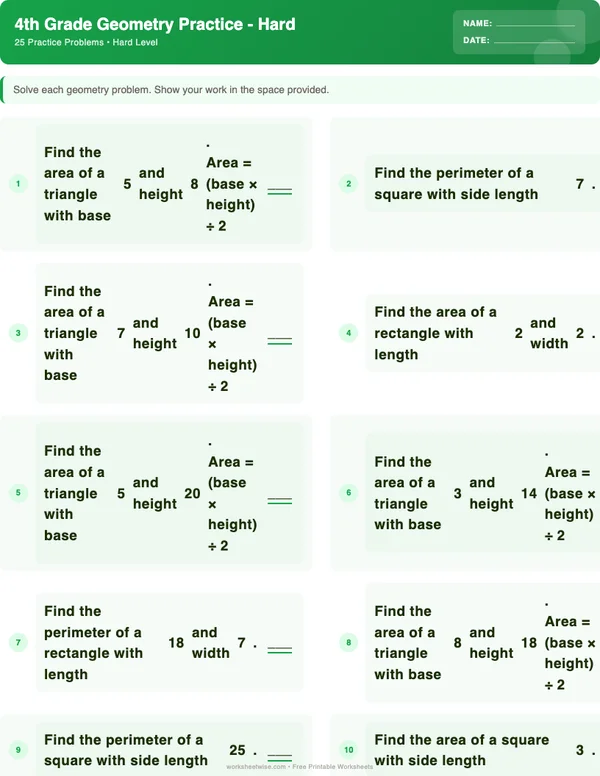 4th Grade Geometry Worksheets - Dinosaur Theme (Hard)