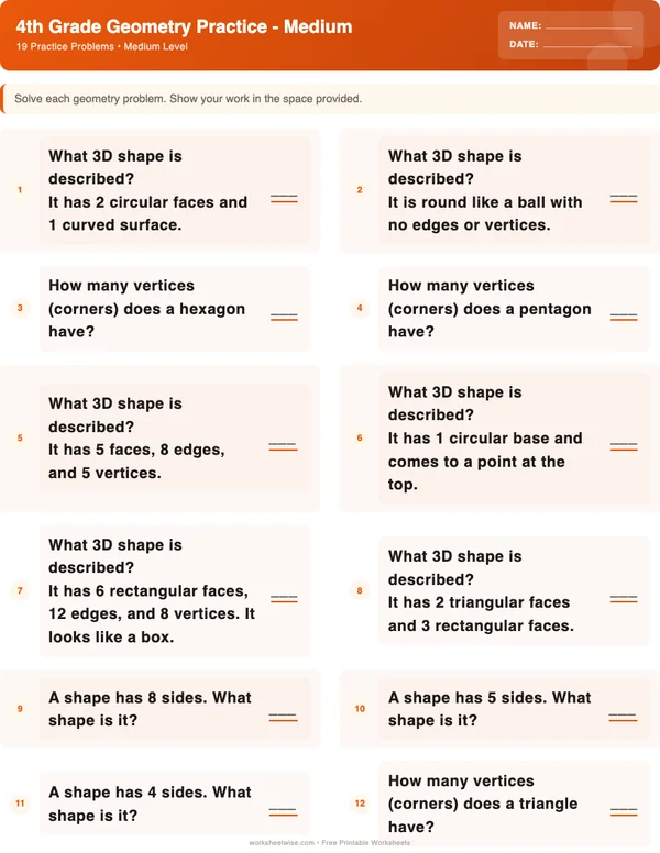 4th Grade Geometry Worksheets - Halloween Theme (Medium)