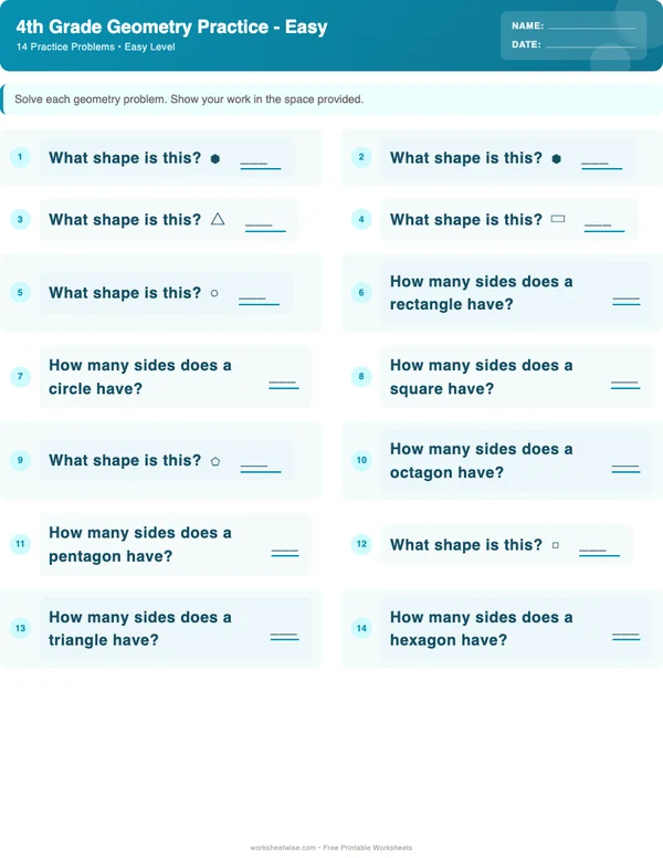 4th Grade Geometry Worksheets - Ocean Theme (Easy)