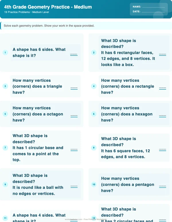 4th Grade Geometry Worksheets - Ocean Theme (Medium)