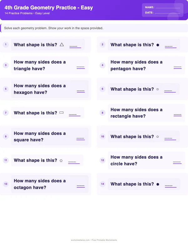 4th Grade Geometry Worksheets - Space Theme (Easy)