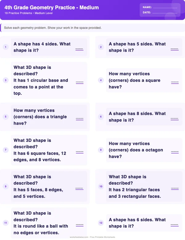 4th Grade Geometry Worksheets - Space Theme (Medium)