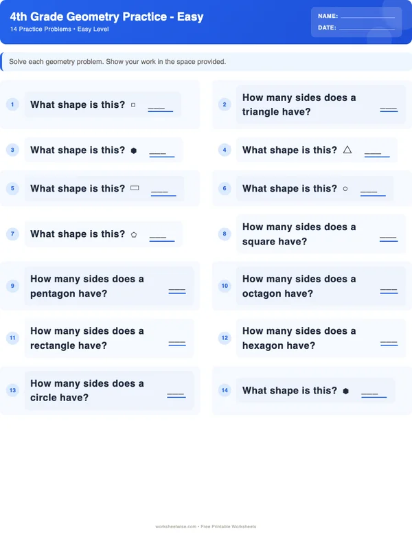 4th Grade Geometry Worksheets - Standard Theme (Easy)