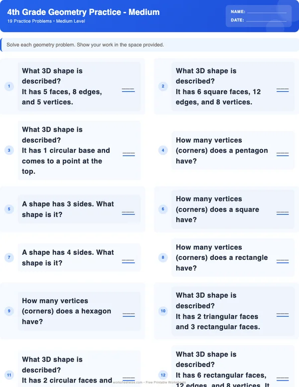 4th Grade Geometry Worksheets - Standard Theme (Medium)