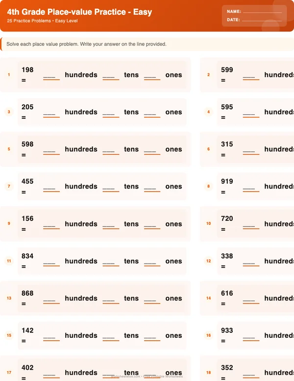 4th Grade Place Value Worksheets - Halloween Theme (Easy)