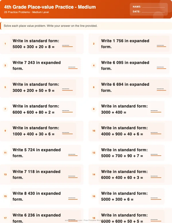 4th Grade Place Value Worksheets - Halloween Theme (Medium)