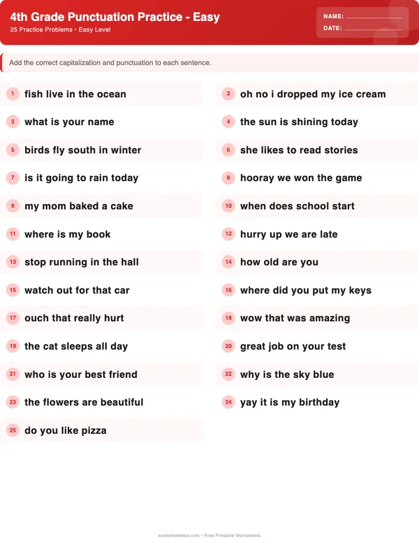 4th Grade Punctuation Worksheets - Christmas Theme (Easy)