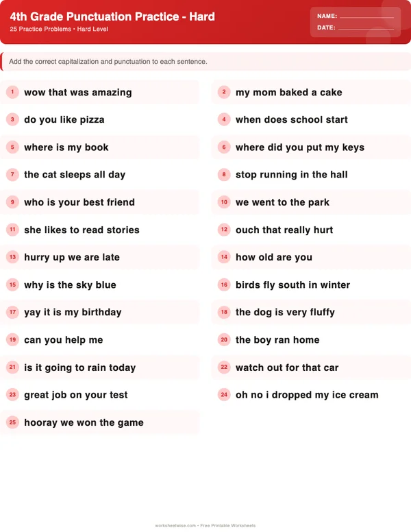 4th Grade Punctuation Worksheets - Christmas Theme (Hard)