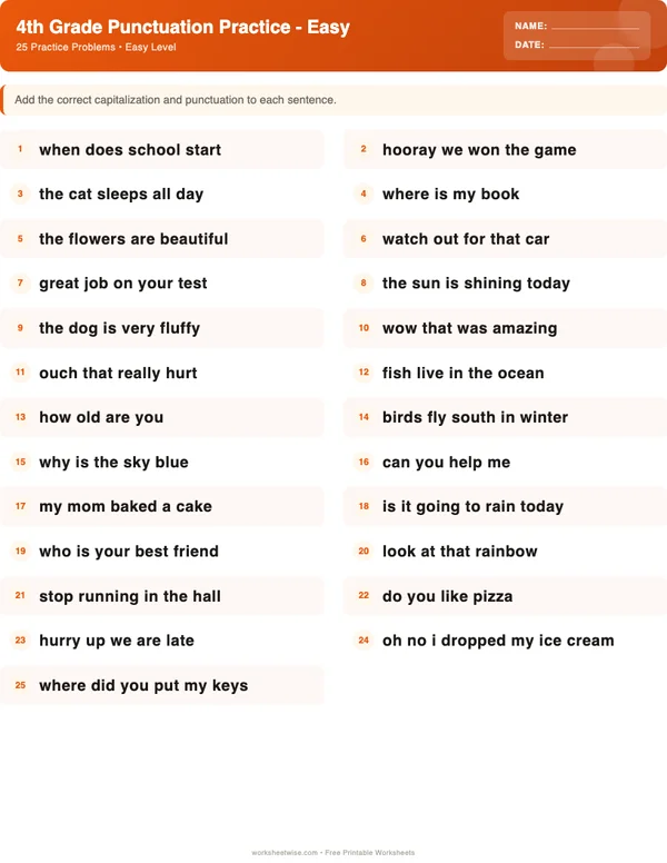 4th Grade Punctuation Worksheets - Halloween Theme (Easy)