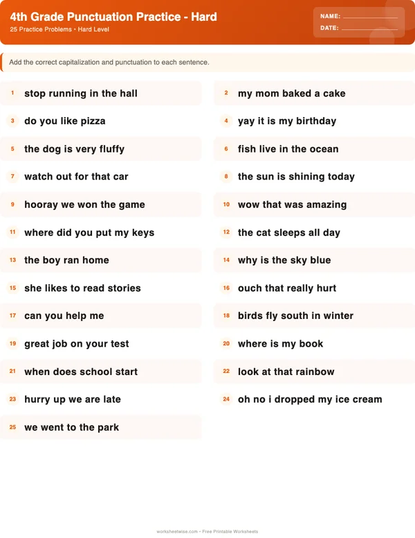 4th Grade Punctuation Worksheets - Halloween Theme (Hard)