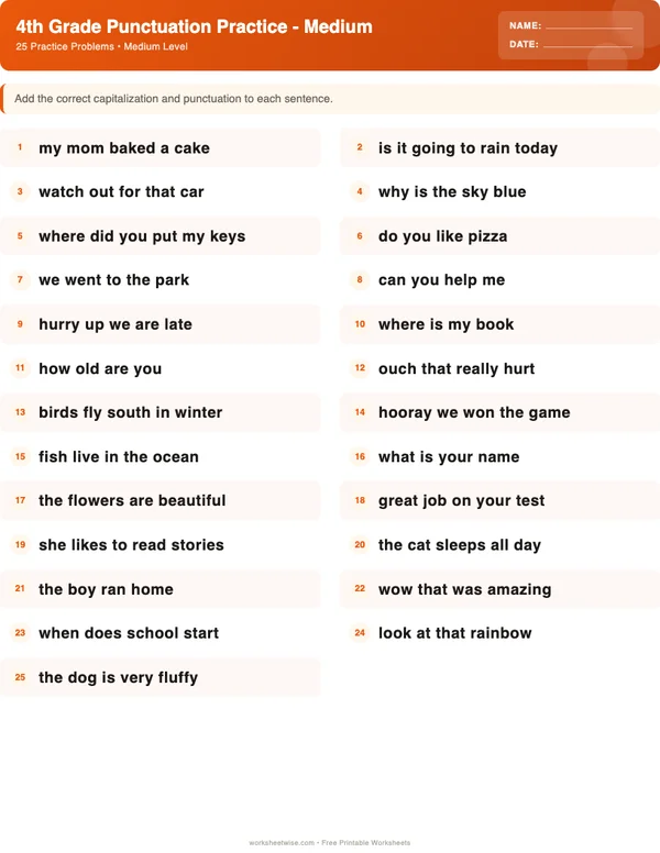 4th Grade Punctuation Worksheets - Halloween Theme (Medium)