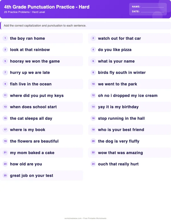 4th Grade Punctuation Worksheets - Space Theme (Hard)