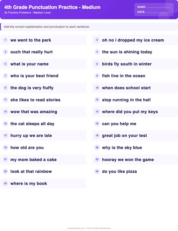 4th Grade Punctuation Worksheets - Space Theme (Medium)