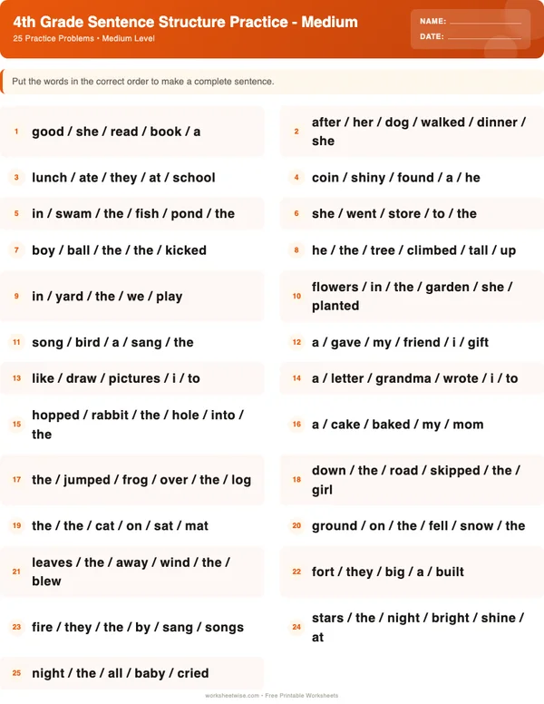 4th Grade Sentence Structure Worksheets - Halloween Theme (Medium)