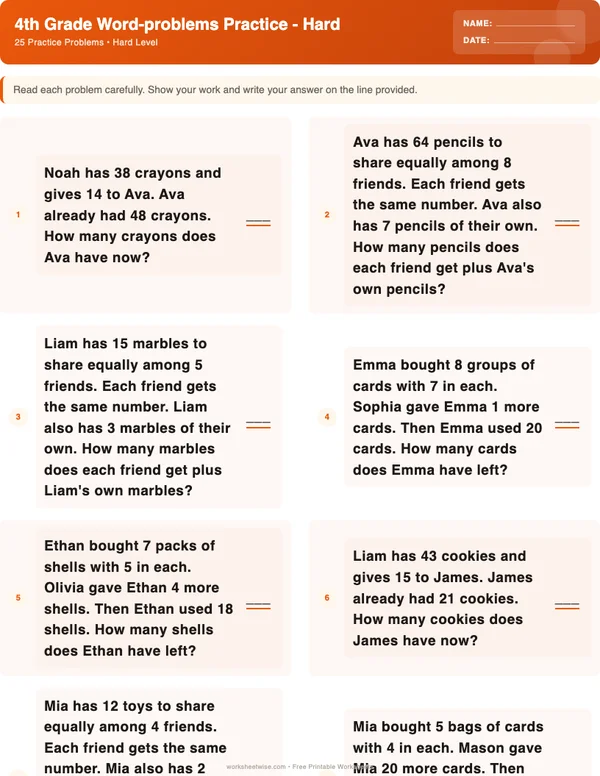 4th Grade Word Problems Worksheets - Halloween Theme (Hard)