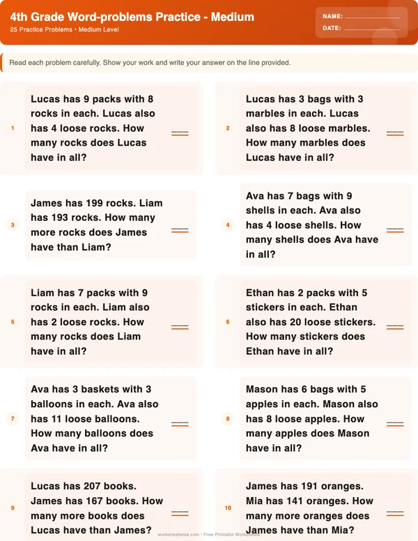 4th Grade Word Problems Worksheets - Halloween Theme (Medium)