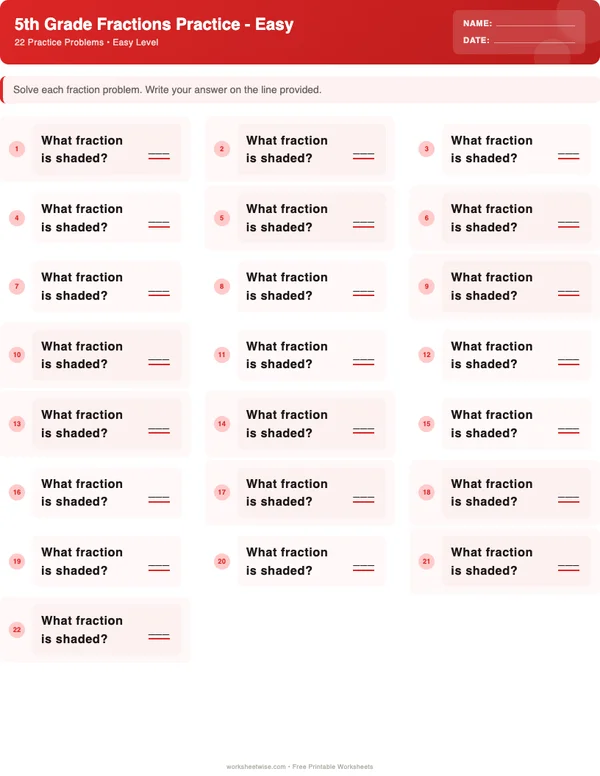 5th Grade Fractions Worksheets - Christmas Theme (Easy)