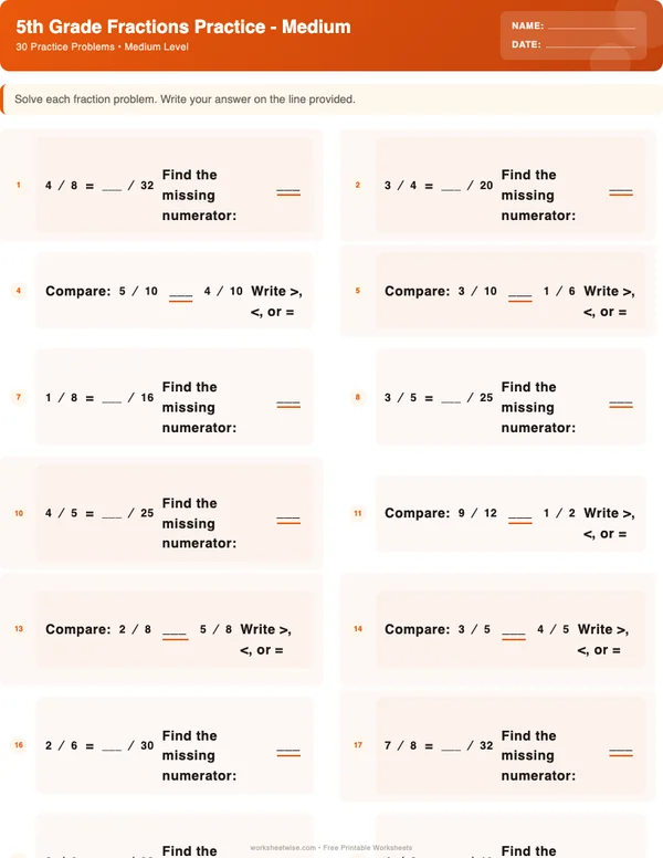 5th Grade Fractions Worksheets - Halloween Theme (Medium)