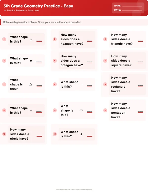 5th Grade Geometry Worksheets - Christmas Theme (Easy)