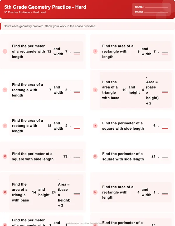 5th Grade Geometry Worksheets - Christmas Theme (Hard)