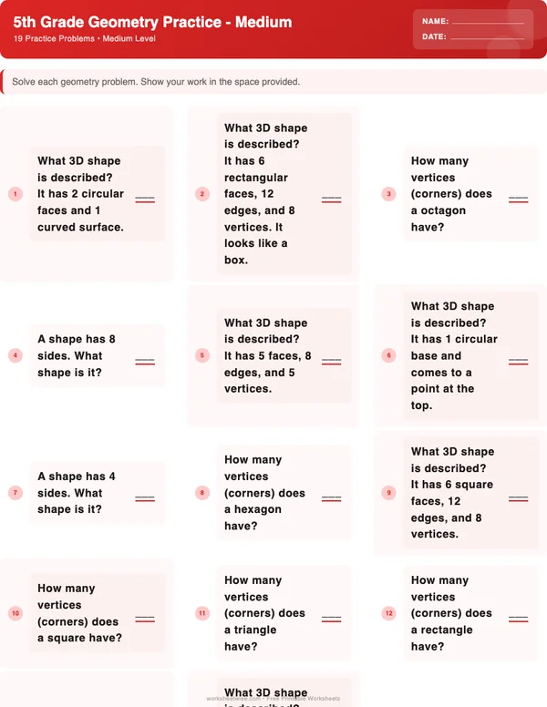 5th Grade Geometry Worksheets - Christmas Theme (Medium)