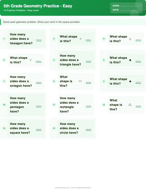 5th Grade Geometry Worksheets - Dinosaur Theme (Easy)