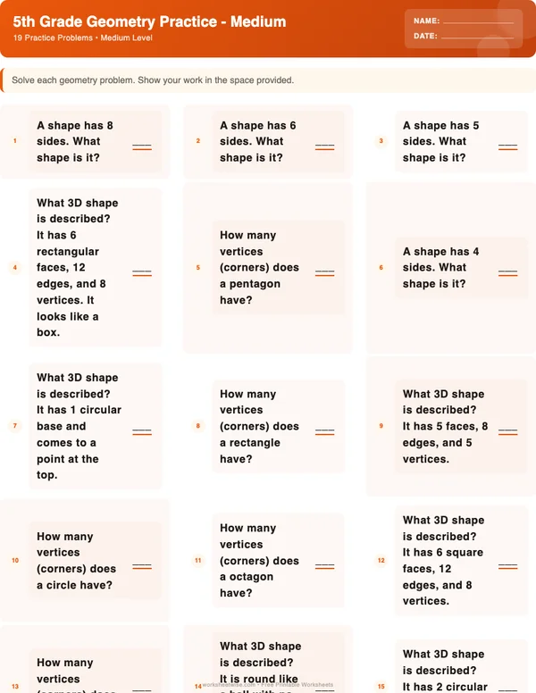 5th Grade Geometry Worksheets - Halloween Theme (Medium)