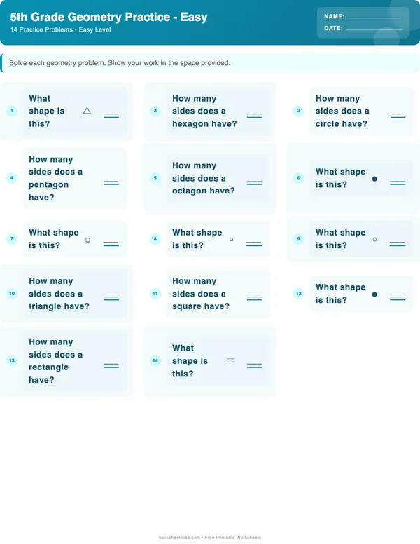 5th Grade Geometry Worksheets - Ocean Theme (Easy)
