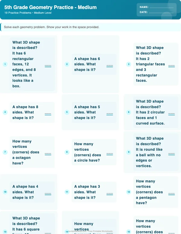 5th Grade Geometry Worksheets - Ocean Theme (Medium)