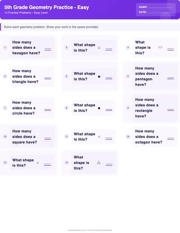 5th Grade Geometry Worksheets - Space Theme (Easy)