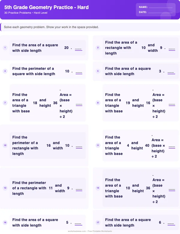 5th Grade Geometry Worksheets - Space Theme (Hard)