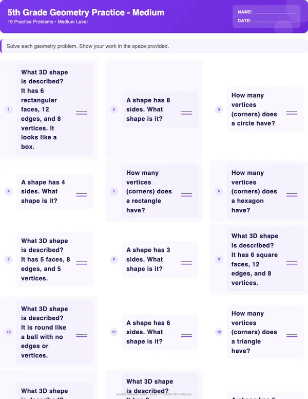 5th Grade Geometry Worksheets - Space Theme (Medium)