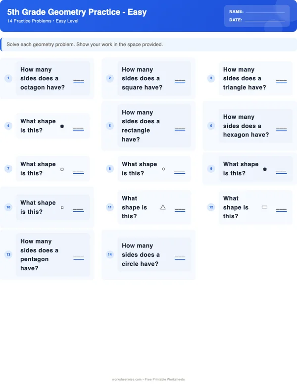 5th Grade Geometry Worksheets - Standard Theme (Easy)
